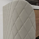 Quilted Light Gray Leather Nightstand with Marble Top & Natural Wood Veneer